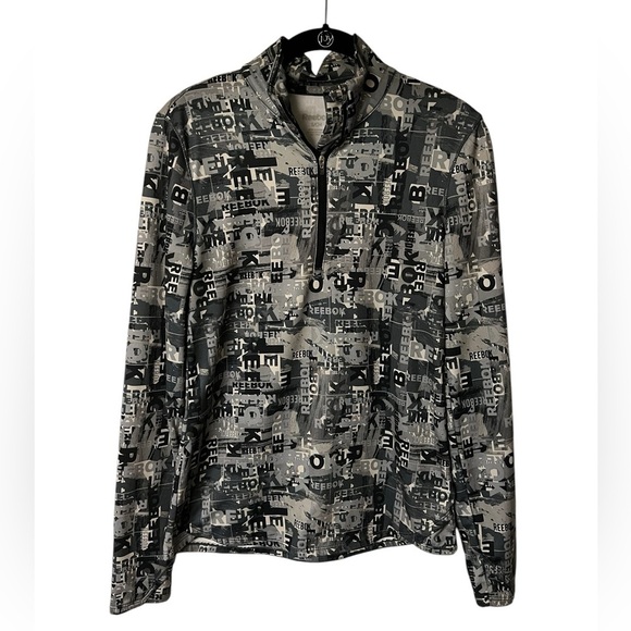 Women’s Reebok Geometric Print Gray and Black Mock Neck Half Zip size s - Picture 1 of 5